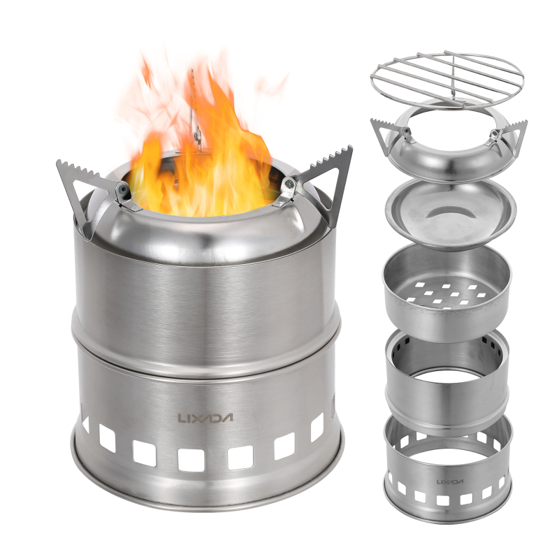 Camping Cooking Windshield - Деревянная горелка Lixada из нержавеющей стали,