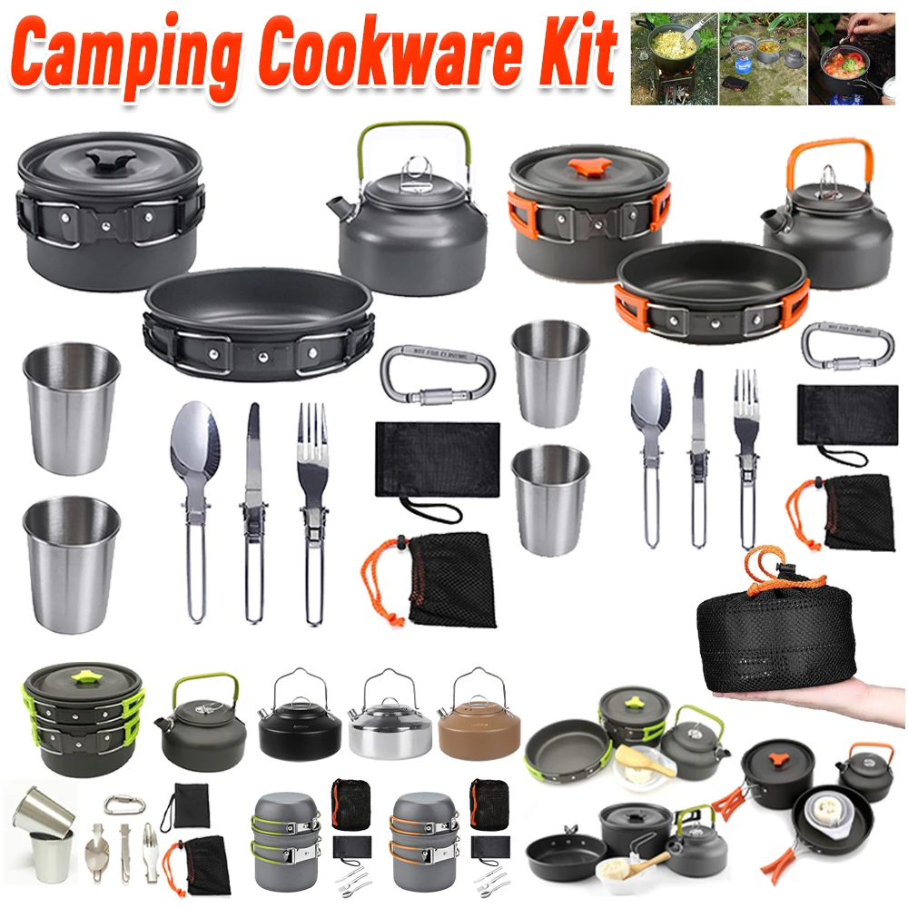 Camping Cooking Set Lightweight - Набор походной посуды: чайник, кастрюля, сковорода,